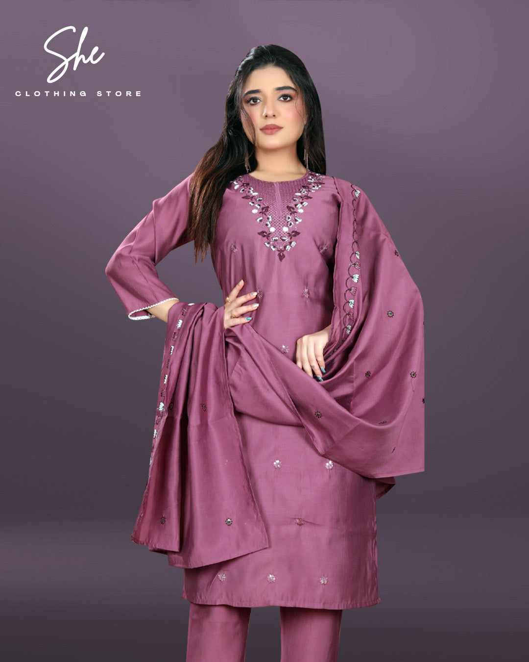 Gazal Roman Silk Purple Salwar Suit