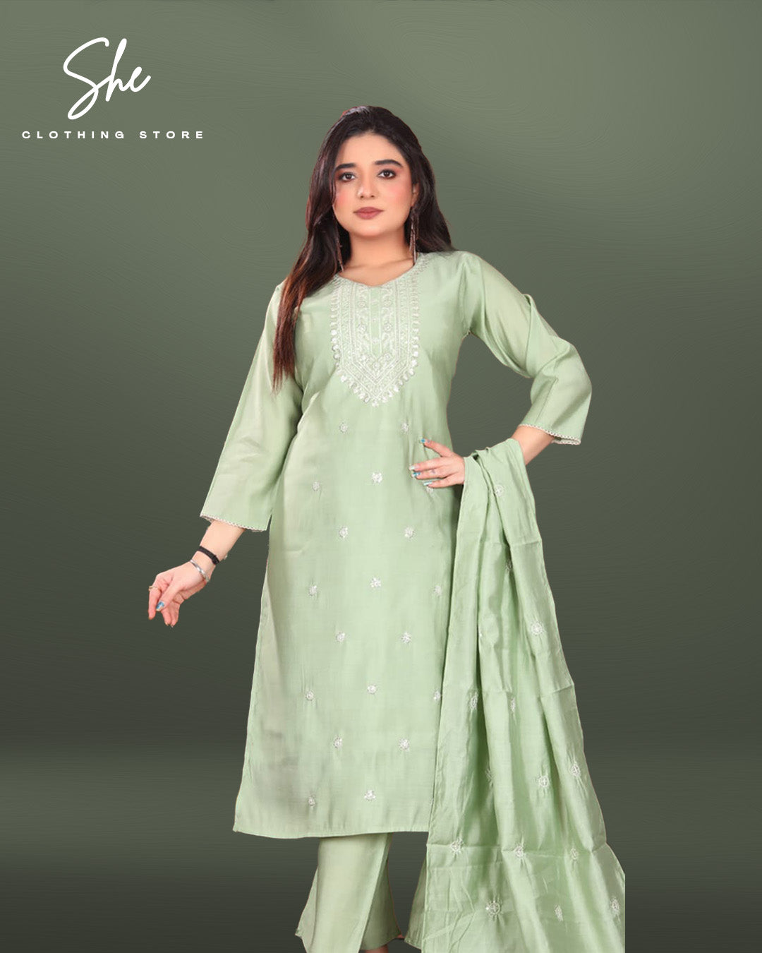 Gazal Roman Silk Light Green Salwar Suit