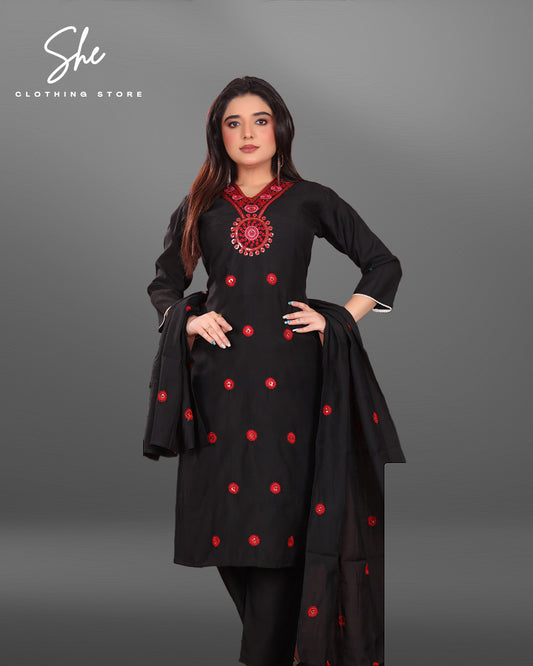 Gazal Roman Silk Black Salwar Suit