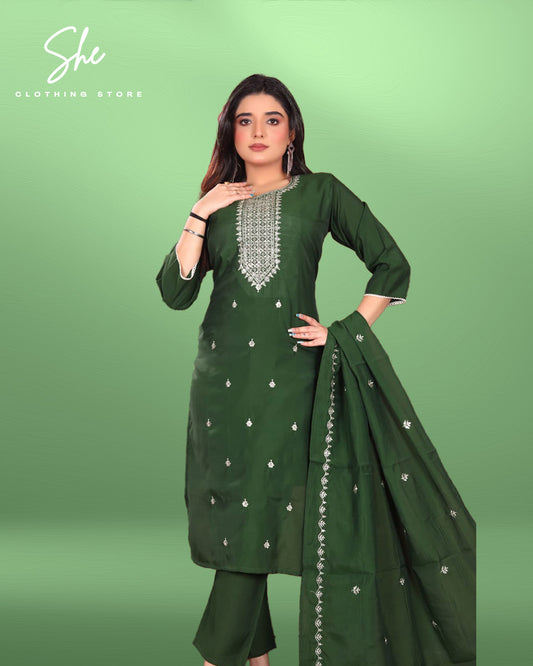 Gazal Roman Silk Green Salwar Suit