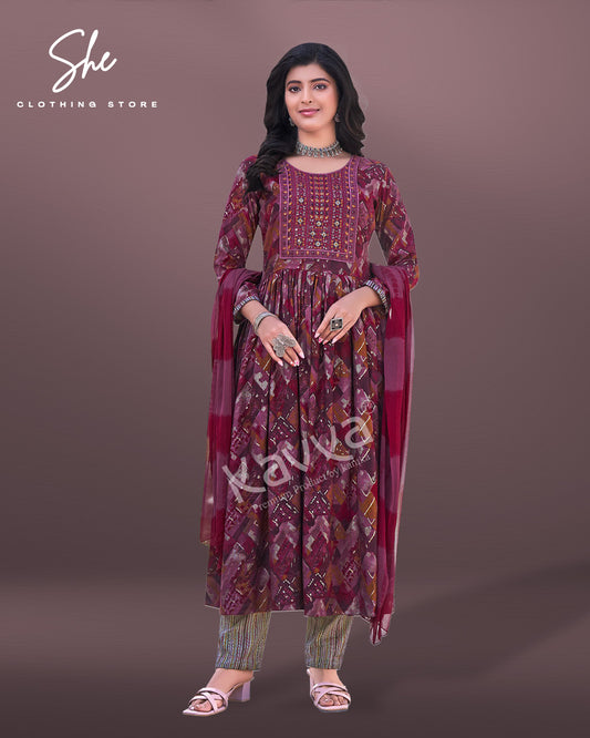 Kavya Jyotika Maroon Salwar Suit