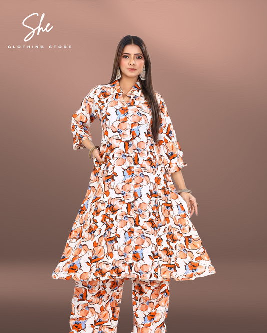 Garvi Printed Co-ord Set - Cream
