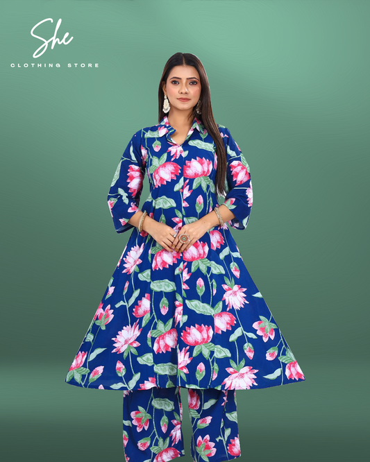Garvi Printed Co-ord Set - Blue