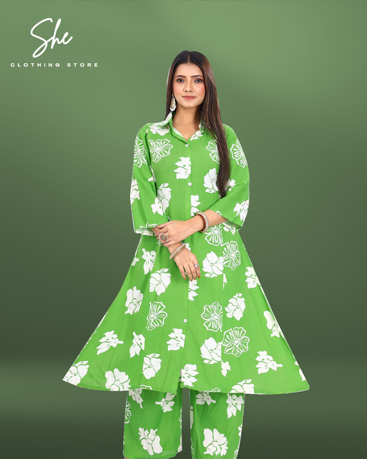 Garvi Printed Co-Ord Set - Green