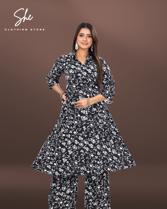 Garvi Printed Co-ord Set - Black