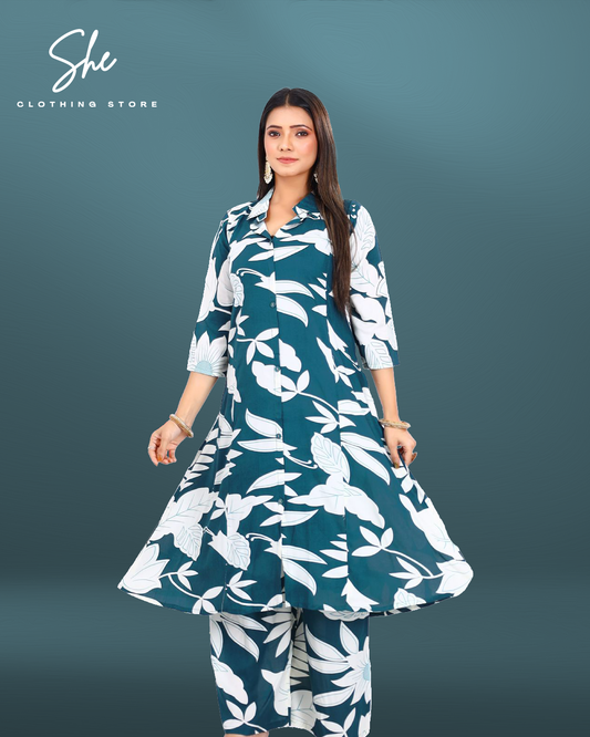 Garvi Printed Co-ord Set - Royal Blue