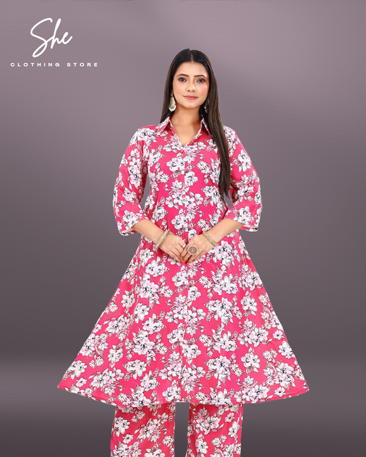 Garvi Printed Co-ord Set - Pink