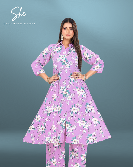 Garvi Printed Co-ord Set - Purple