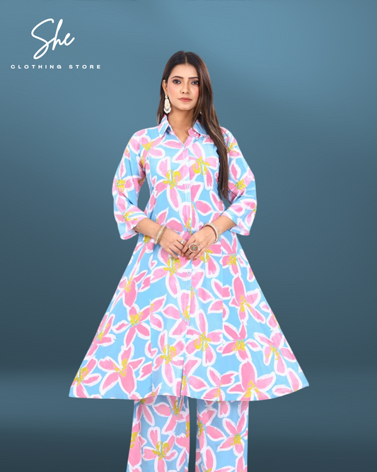 Garvi Printed Co-ord Set - Neon Blue
