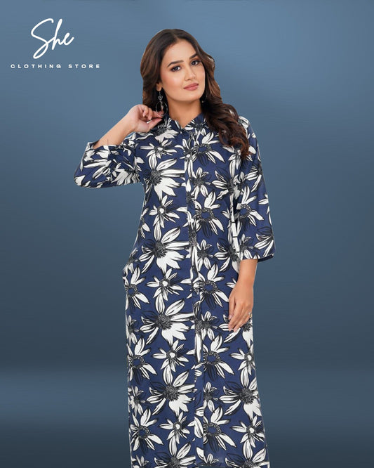 Panvi Rayon Print Co-Ord Set  - Blue Floral