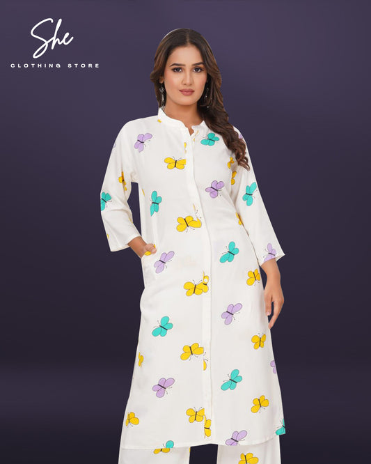Panvi Rayon Print Co-Ord Set - Butterfly Print
