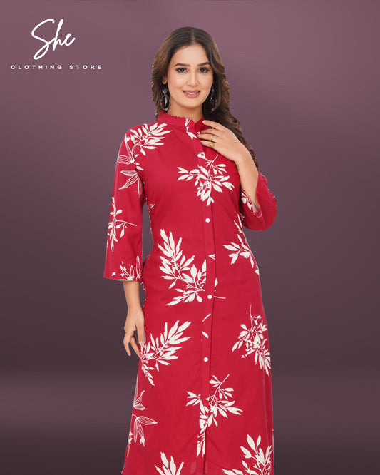 Panvi Rayon Print Co-Ord Set - Red