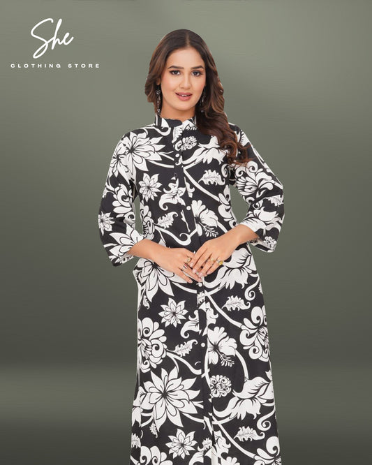 Panvi Rayon Print Co-Ord Set - Black