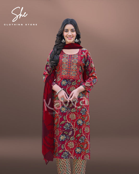 Kavya Deepika Red Salwar Suit